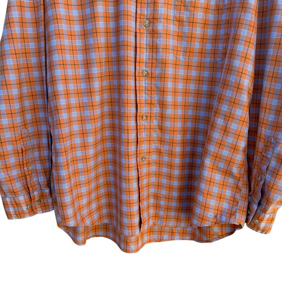 Faconnable Mens Orange Check Plaid Button Up Cotton USA Made Long Sleeve Shirt - Picture 10 of 11